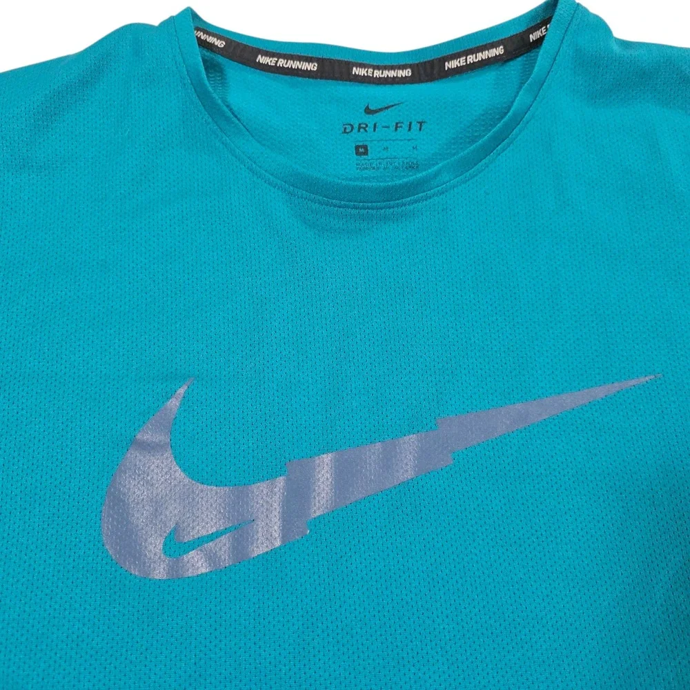 Nike Active Top Mens Green M Short Sleeve‎ Dri Fit Mesh Breathable Running Logo